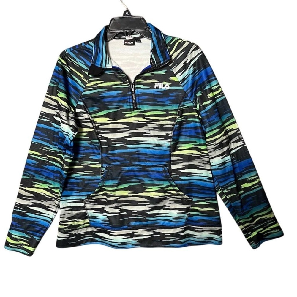 Fila Women's Zebra Print Track Jacket L 1/4 Zip Athleisure Gym Casual Y2K